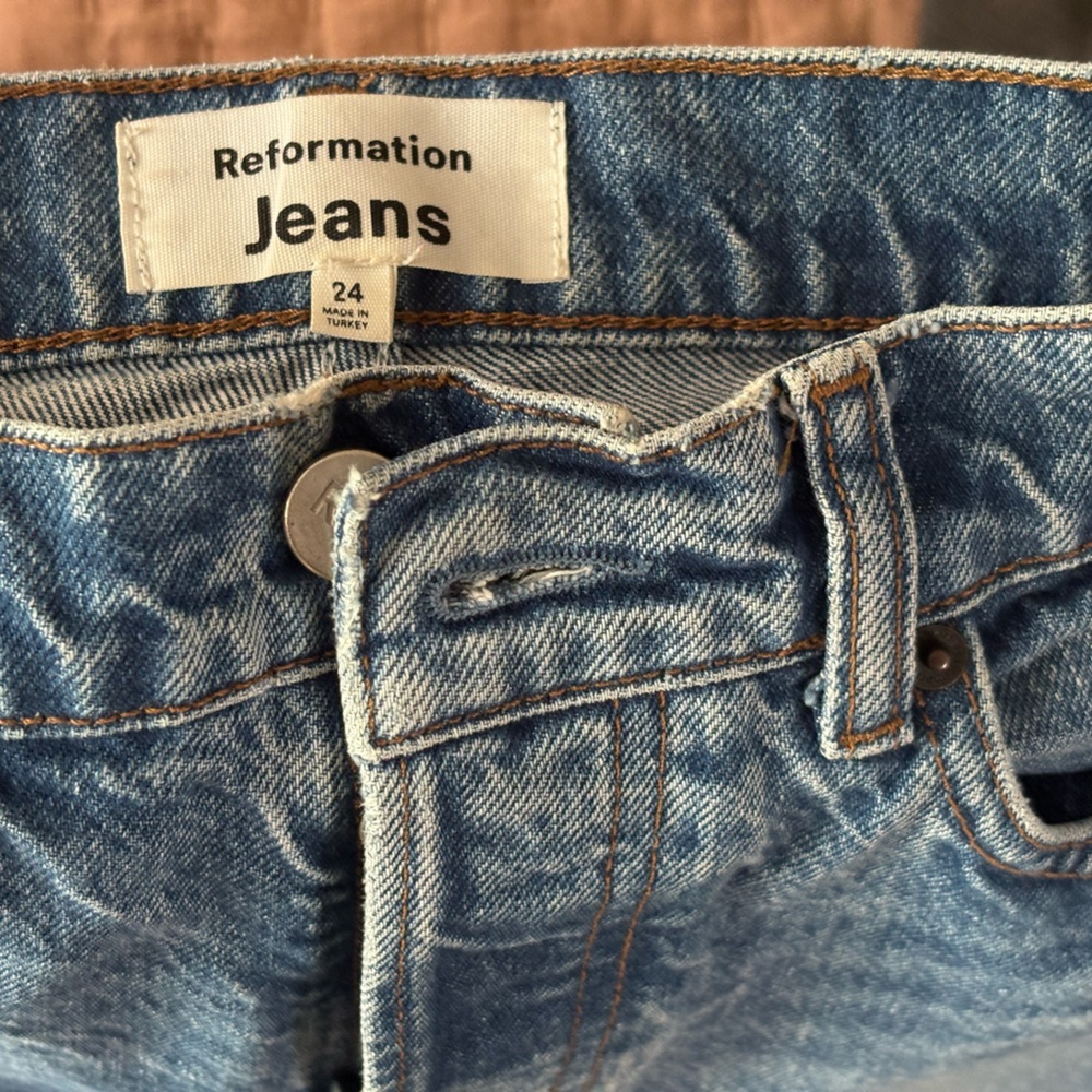 Reformation Light Blue Cynthia High Rise Straight Jeans